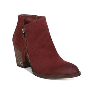 NWT SAM EDELMAN Womens Red Macon Round Toe Stacked Heel Leather Booties 9.5 M